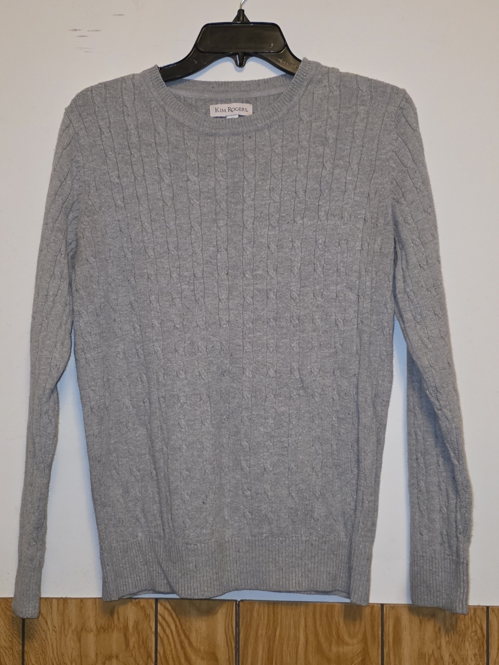 Kim Rogers Light Gray Cable Crew Neck Sweater